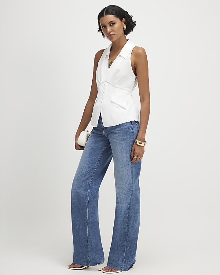 Cream Halter Neck Corset Blouse