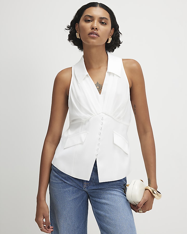 Cream Halter Neck Corset Blouse