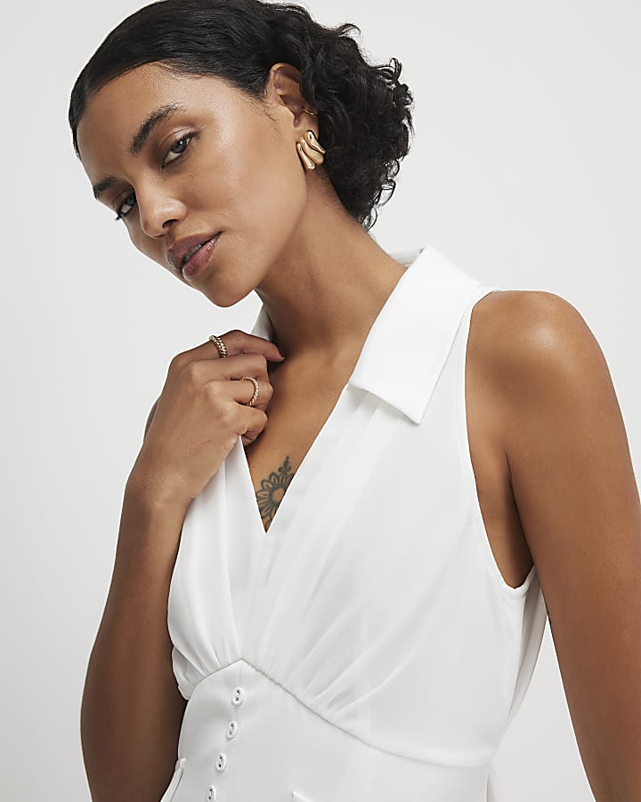 Cream Halter Neck Corset Blouse