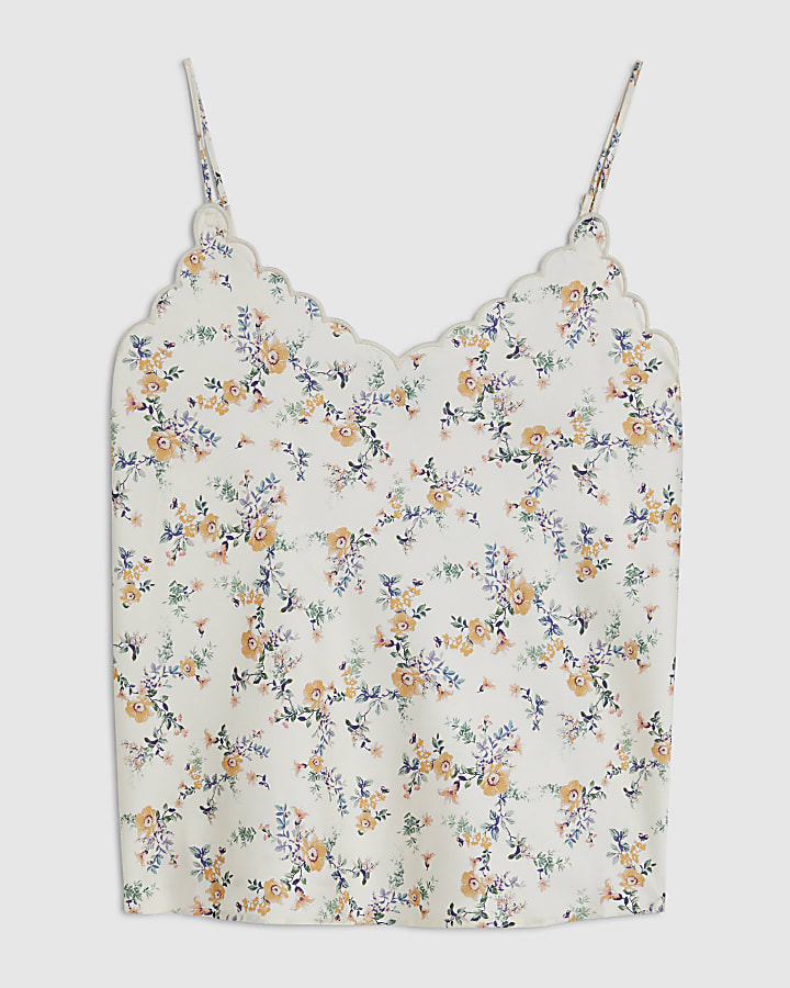 Yellow Floral Scallop Trim Cami Top