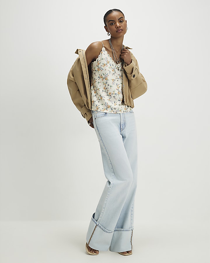 Yellow Floral Scallop Trim Cami Top