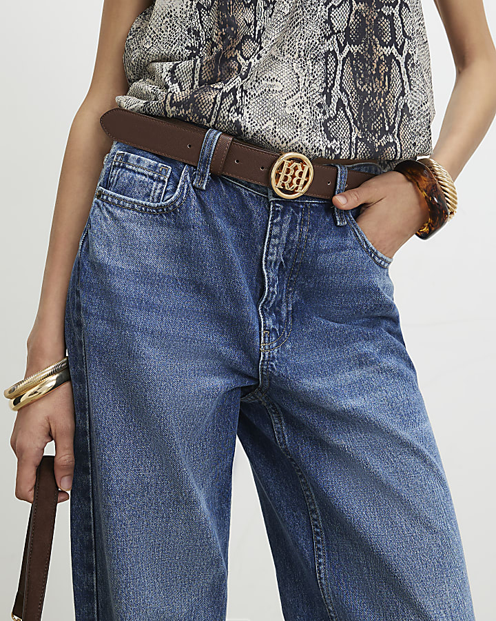 Brown Crosshatch Circle Belt