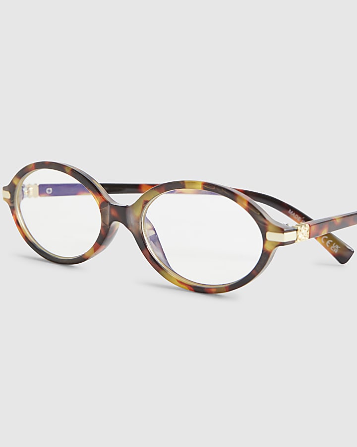 Brown Tortoise Oval Slim Blue Light Glasses