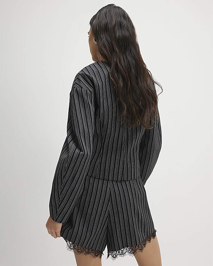 Black Pinstripe Cocoon Sleeve Jacket