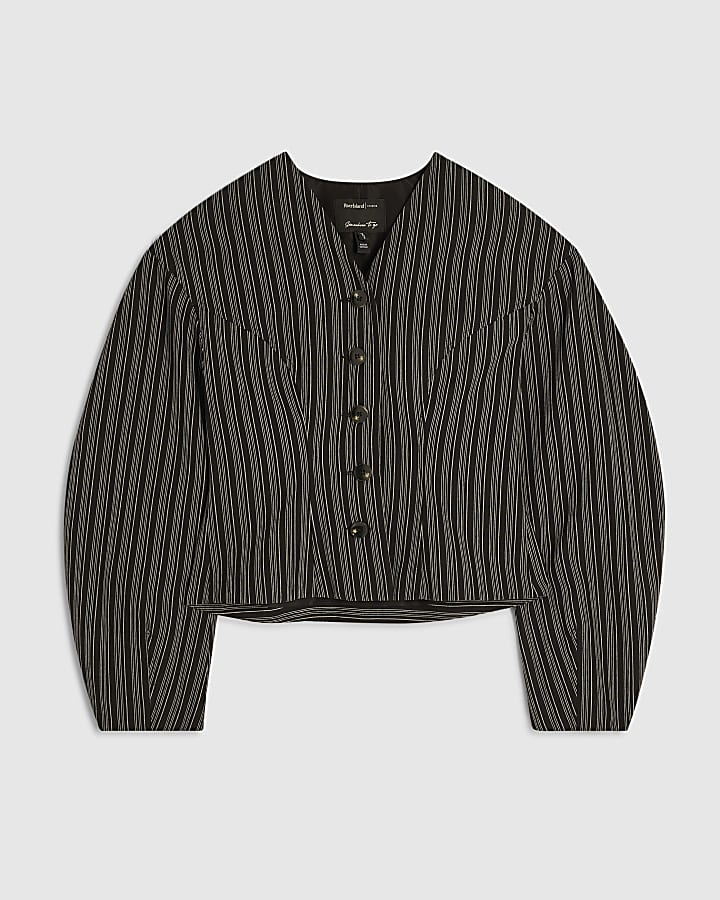 Black Pinstripe Cocoon Sleeve Jacket