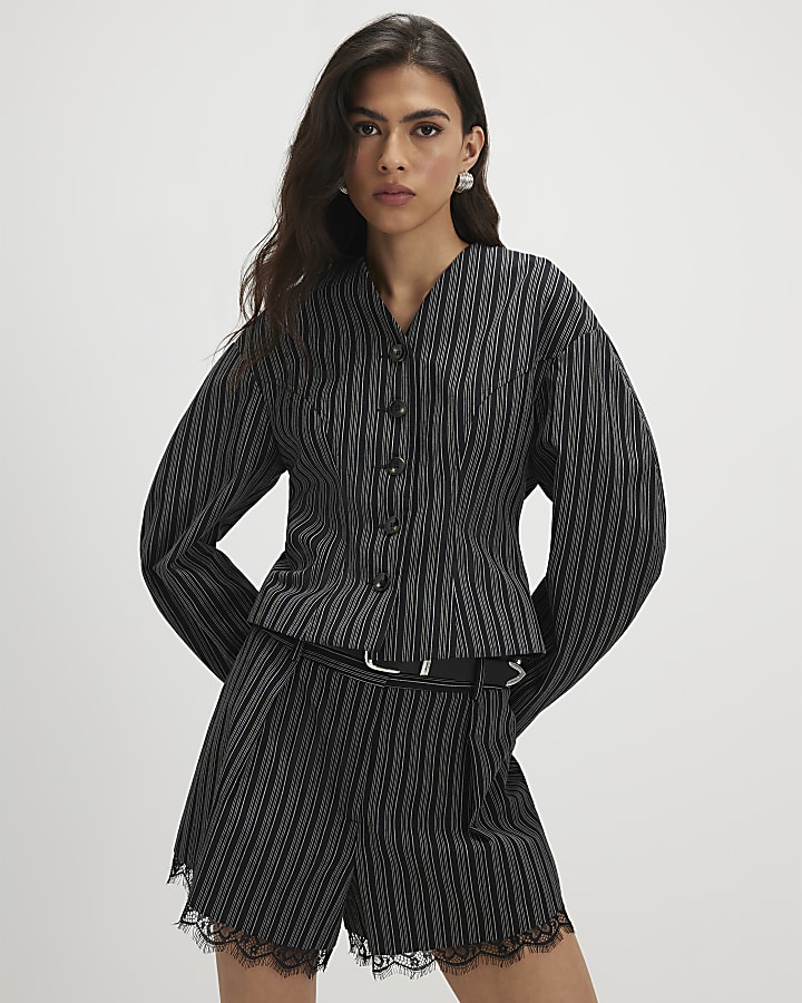 Black Pinstripe Cocoon Sleeve Jacket