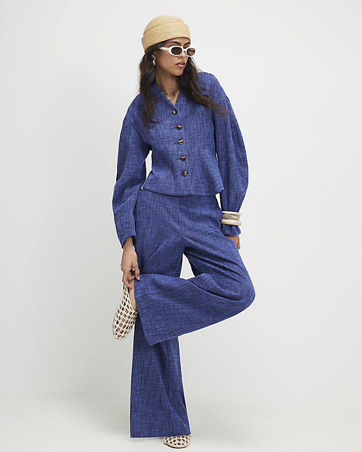 Navy Cotton Cocoon Sleeve Seamed Jacket