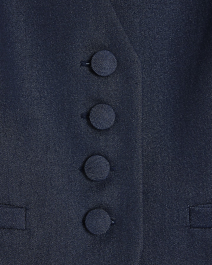 Blue Sleeveless Cropped Waistcoat