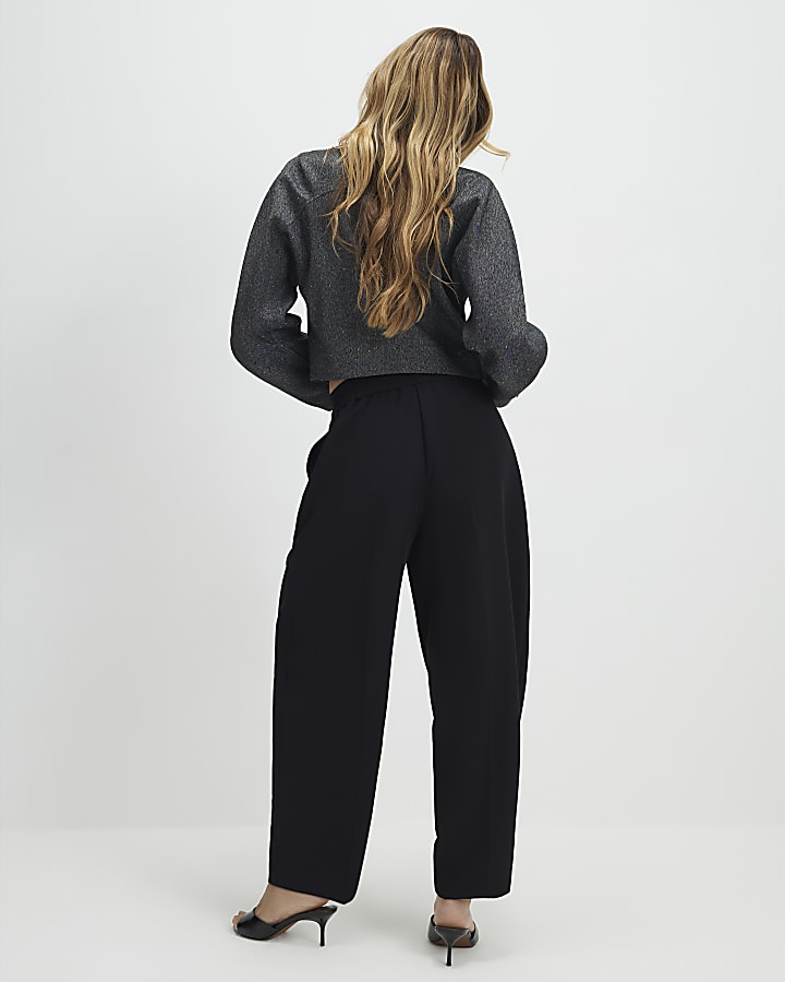Black Pleated Barrel Leg Trousers