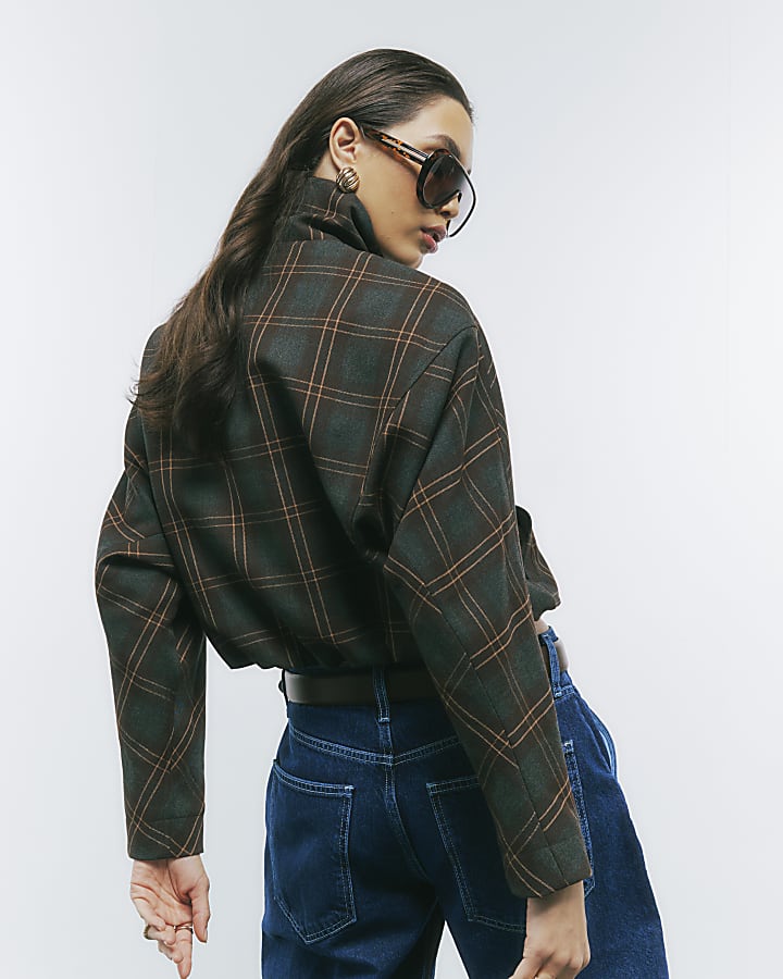 Brown Funnel Neck Bomber Jacket