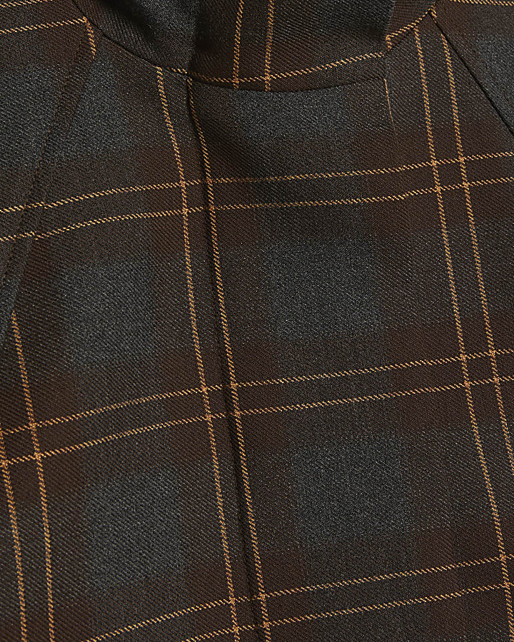 Brown Funnel Neck Check Bomber Jacket