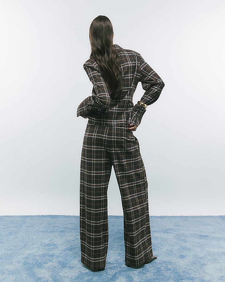 Brown Wide Leg Check Trousers