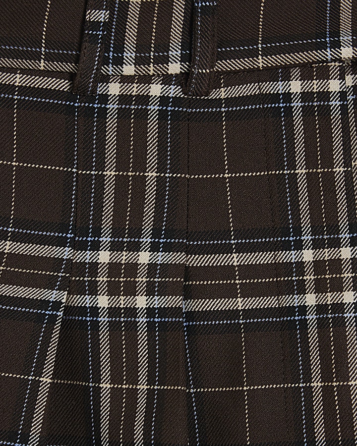 Brown Wide Leg Check Trousers