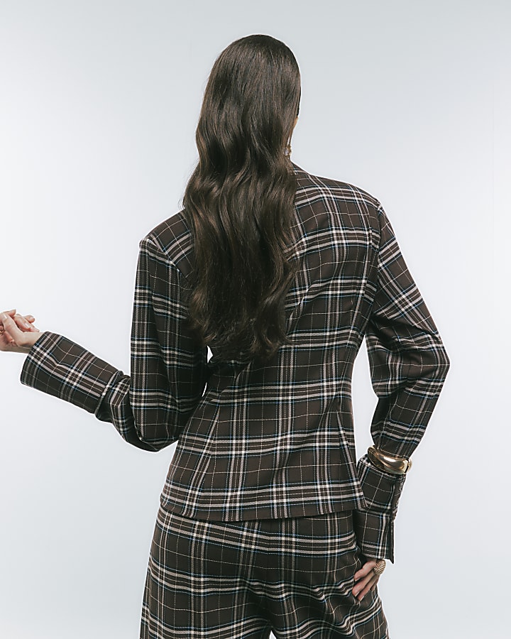 Brown Check Fitted Tailored Shirt