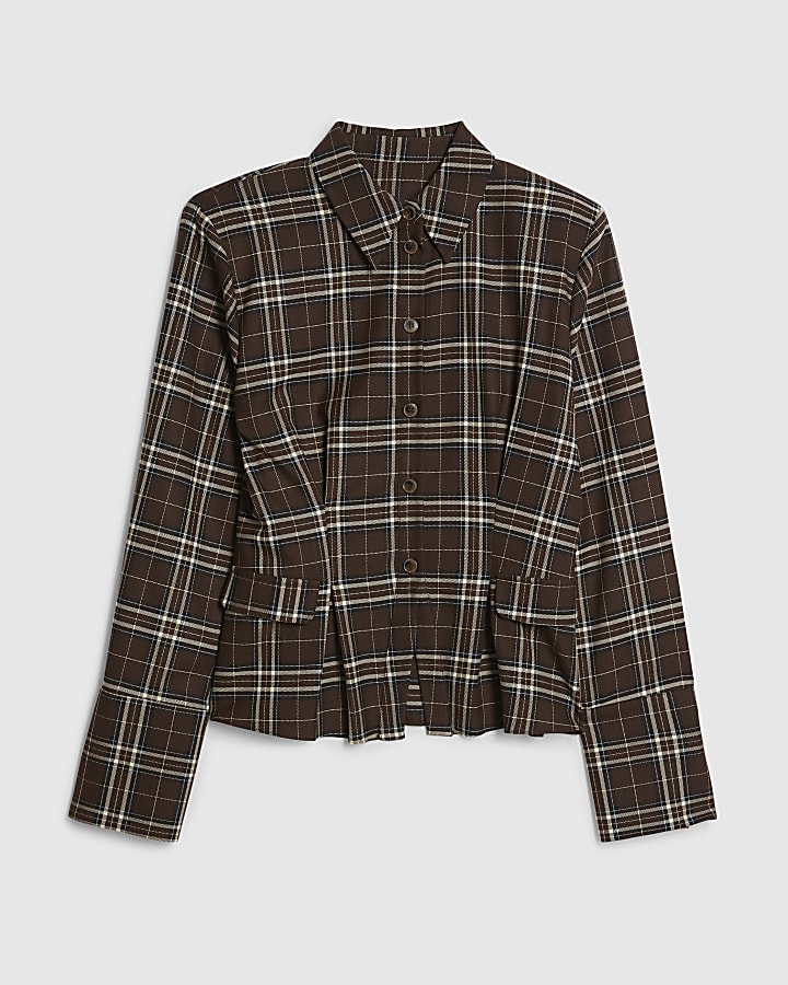 Brown Check Fitted Tailored Shirt