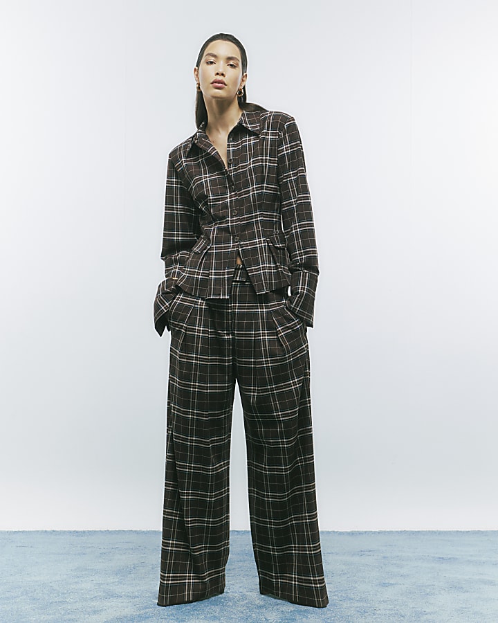 Brown Check Fitted Tailored Shirt