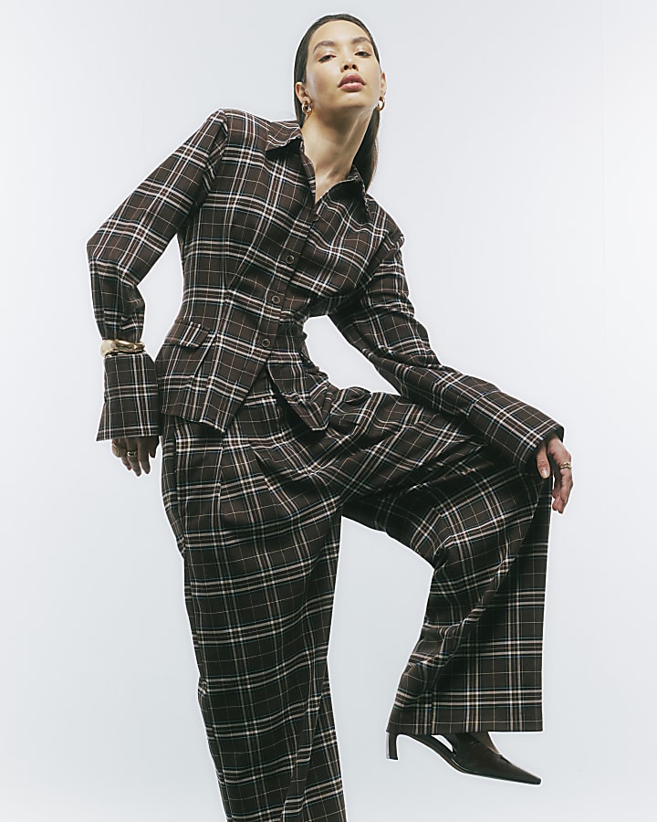 Brown Check Fitted Tailored Shirt