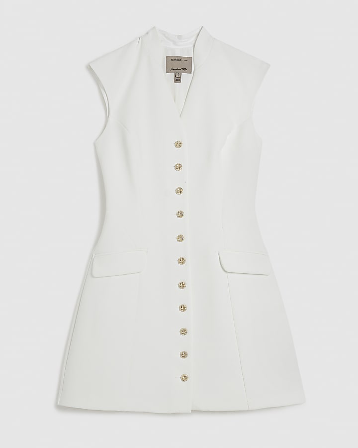 White Button Up Structured Mini Dress