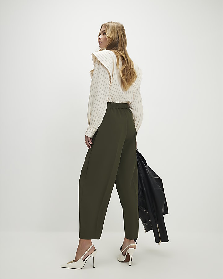 Green Drapey Barrel Leg Trousers