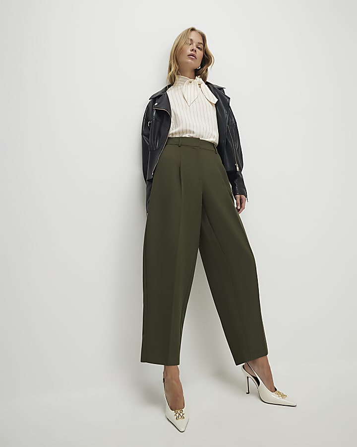 Green Drapey Barrel Leg Trousers