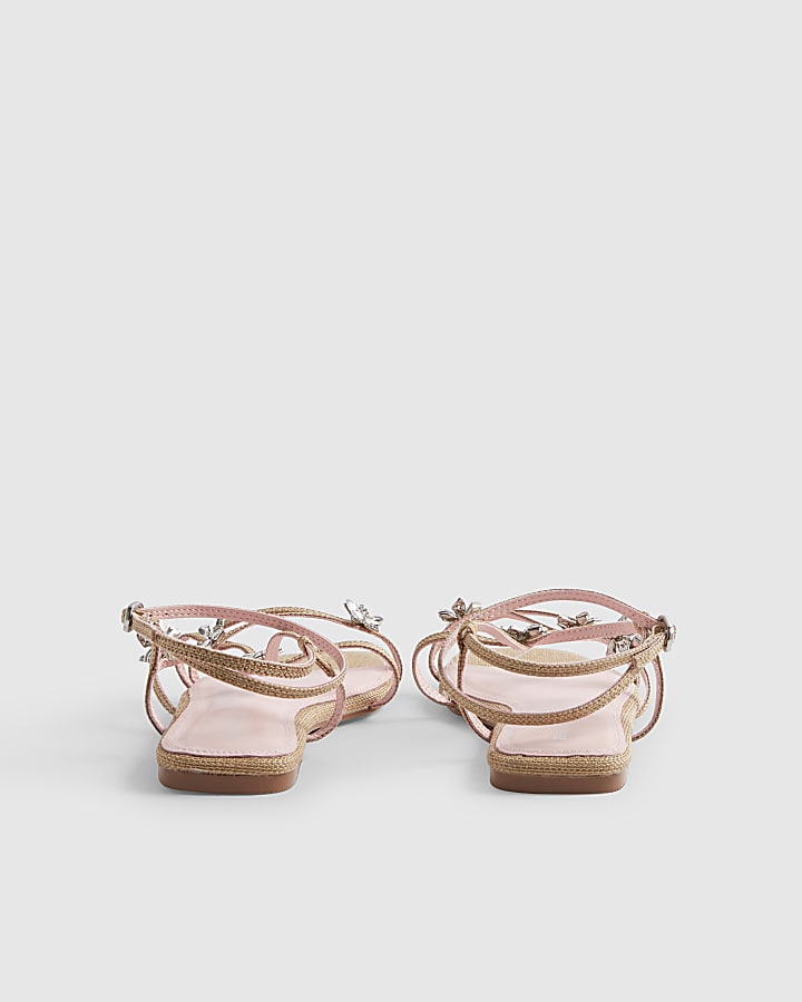 Beige Caged Flower Flat Sandals