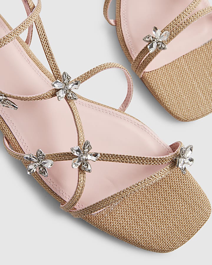 Beige Caged Flower Flat Sandals