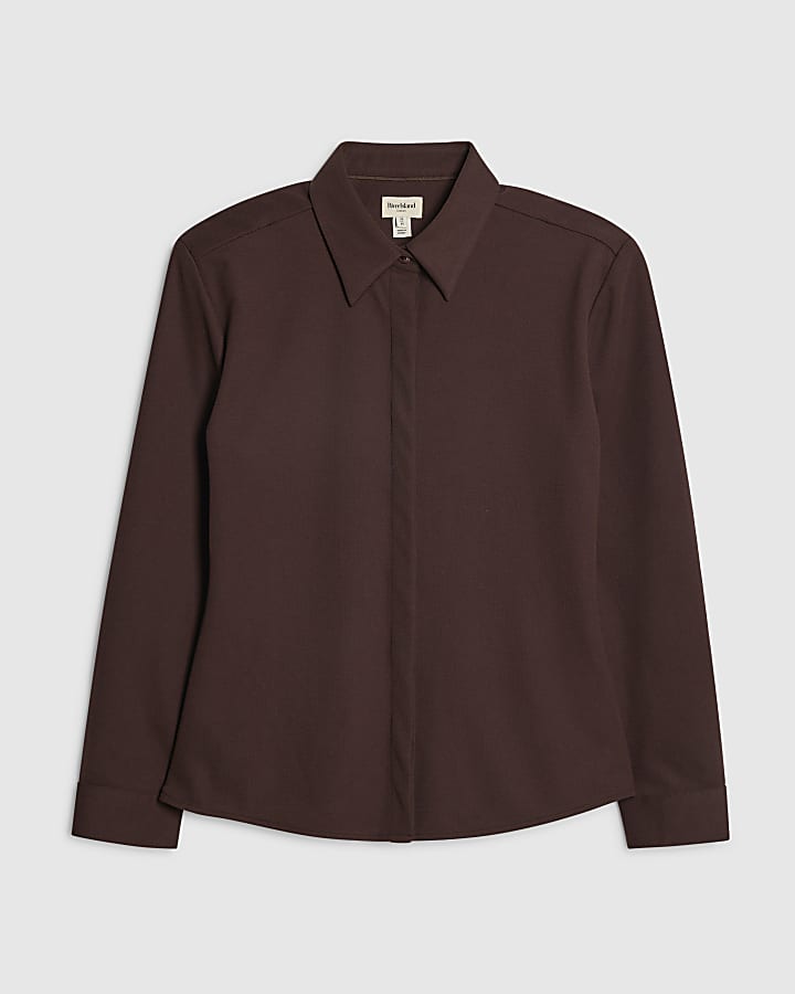 Brown Long Sleeve Shoulder Padded Shirt