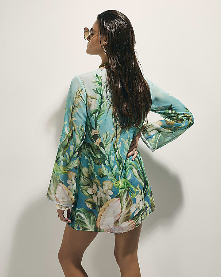 Blue Lotus Print Beach Tunic