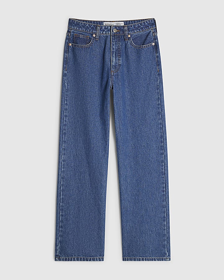 Blue Relaxed Straight Leg Jeans