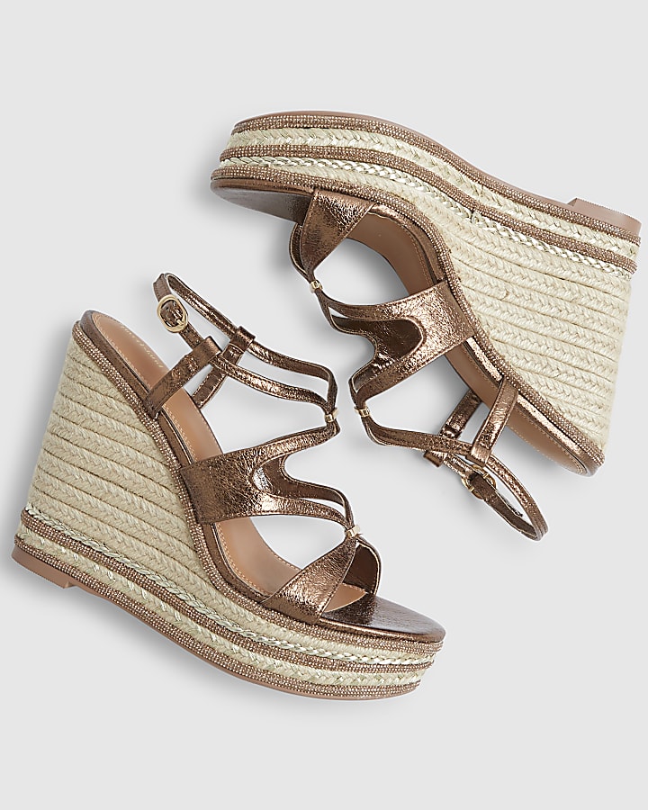 Bronze Caged Wedge Sandals