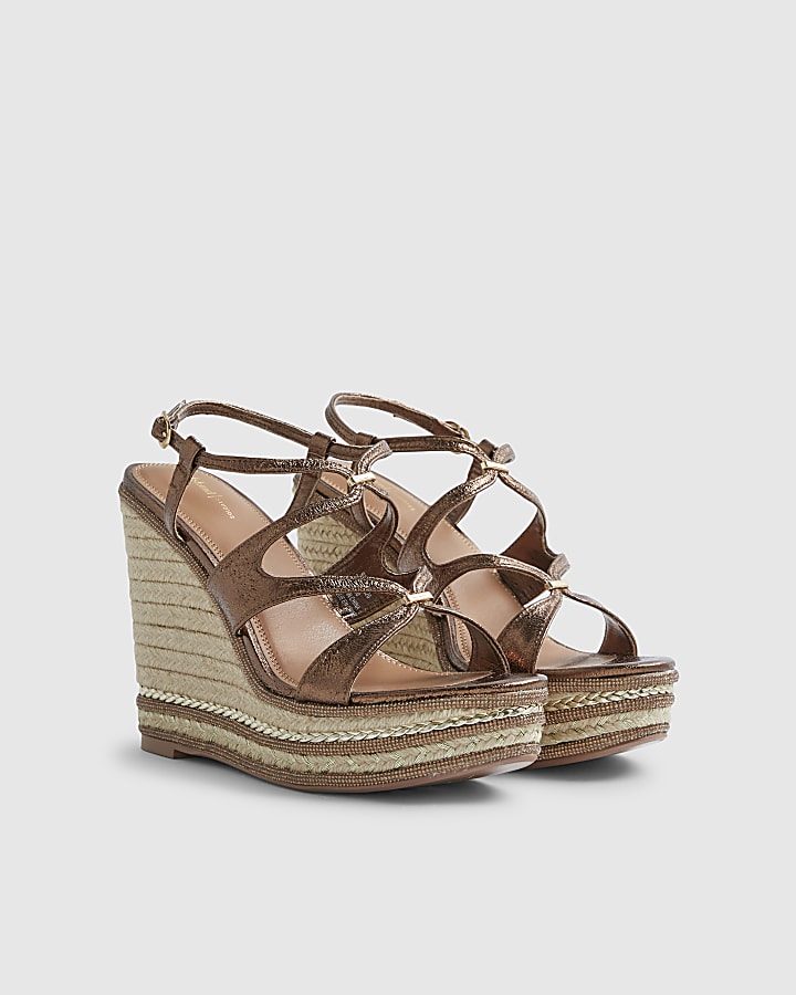 Bronze Caged Wedge Sandals
