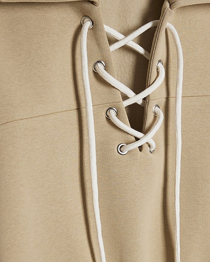 Beige Lace Up Sweatshirt