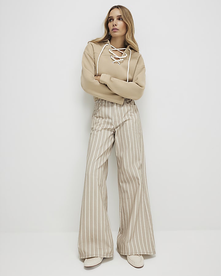 Beige Lace Up Sweatshirt