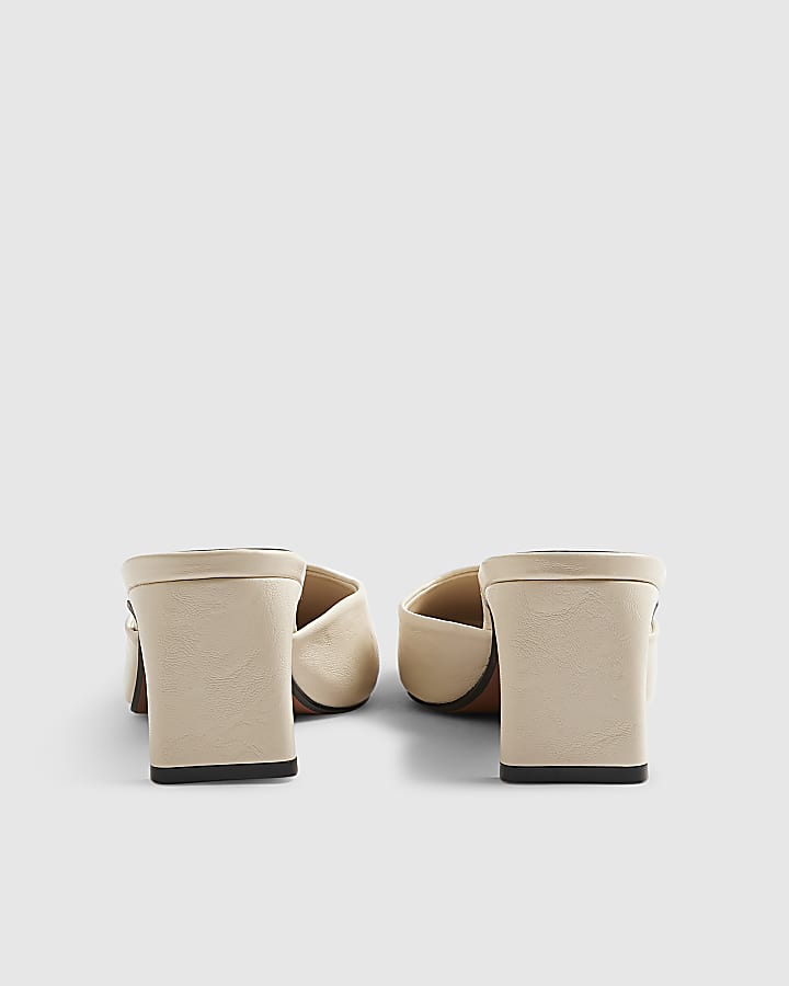 Cream Square Toe Mule Court Heels
