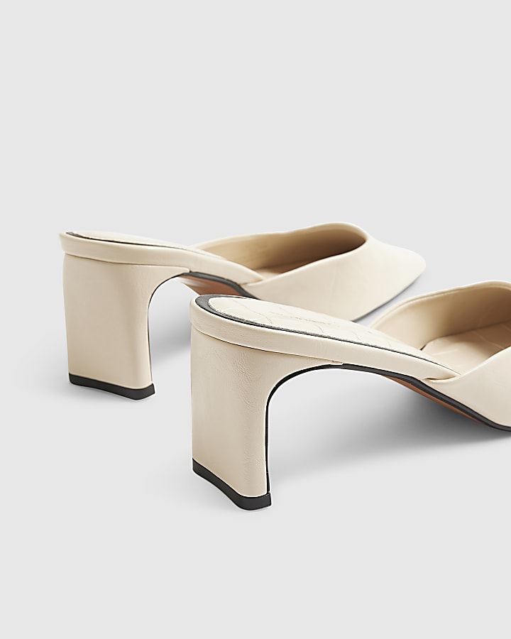 Cream Square Toe Mule Court Heels