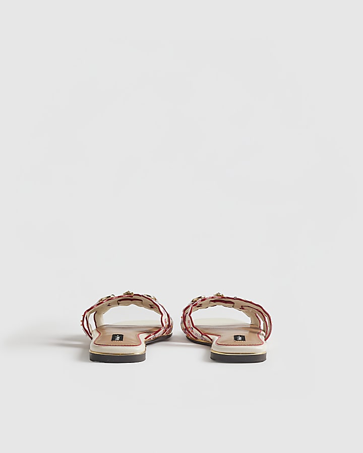 White Embroidered Flat Sandals