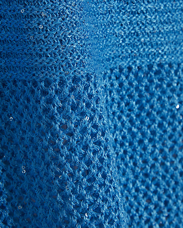Blue Knitted Pointelle Sequin Vest Top