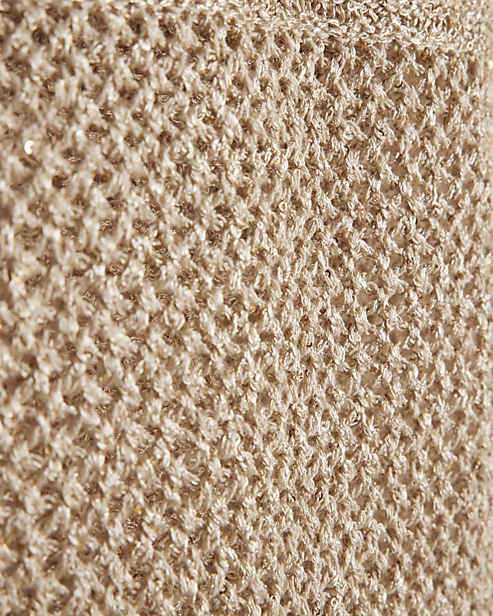 Gold Knitted Cotton Blend Sequin Vest Top