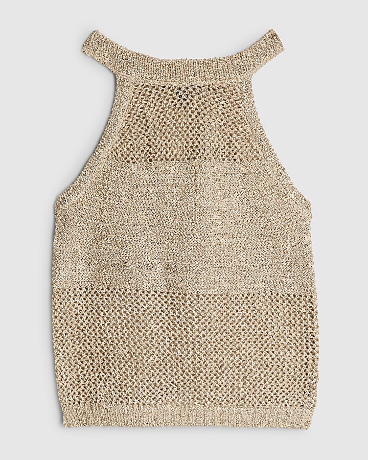Gold Knitted Cotton Blend Sequin Vest Top