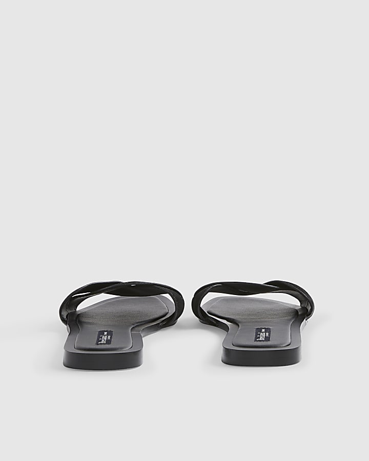 Black Suede Twist Strap Sandals