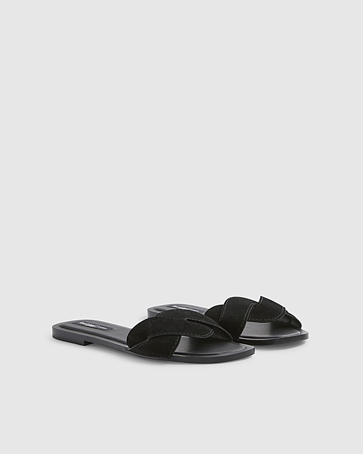 Black Suede Twist Strap Sandals