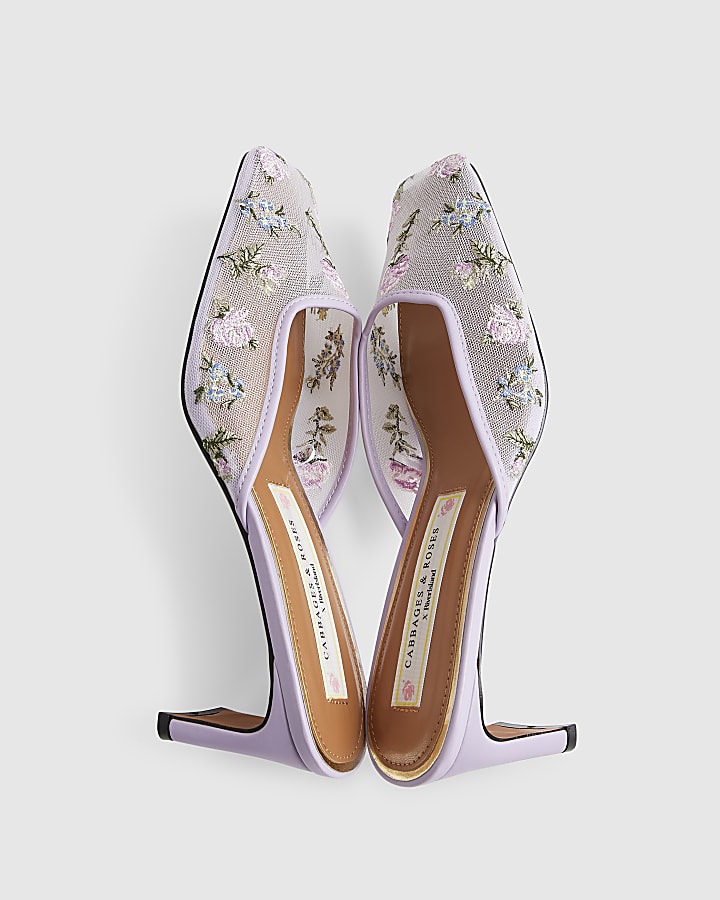 Purple Square Toe Mule Court Shoes