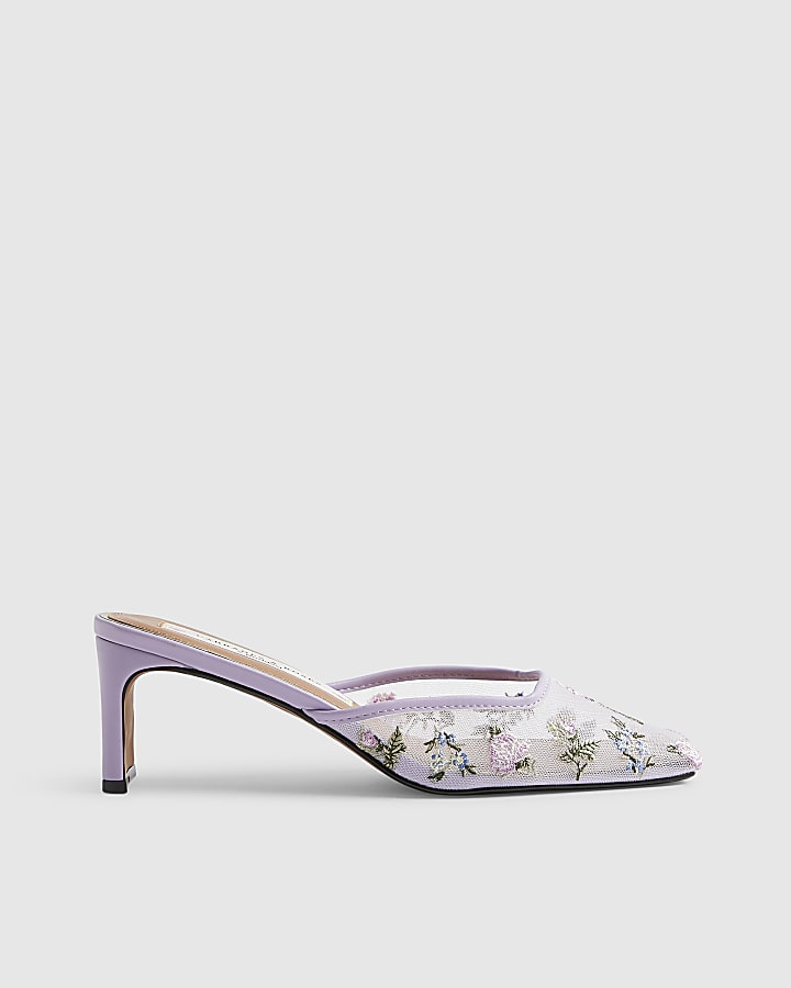Purple Square Toe Mule Court Shoes