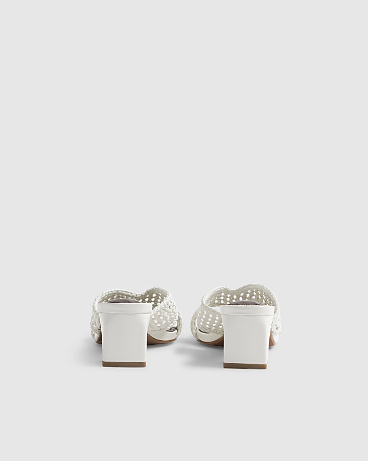 White Weave Block Heel Mule Sandals