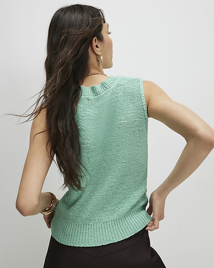 Blue Knitted Sleeveless Tank Top