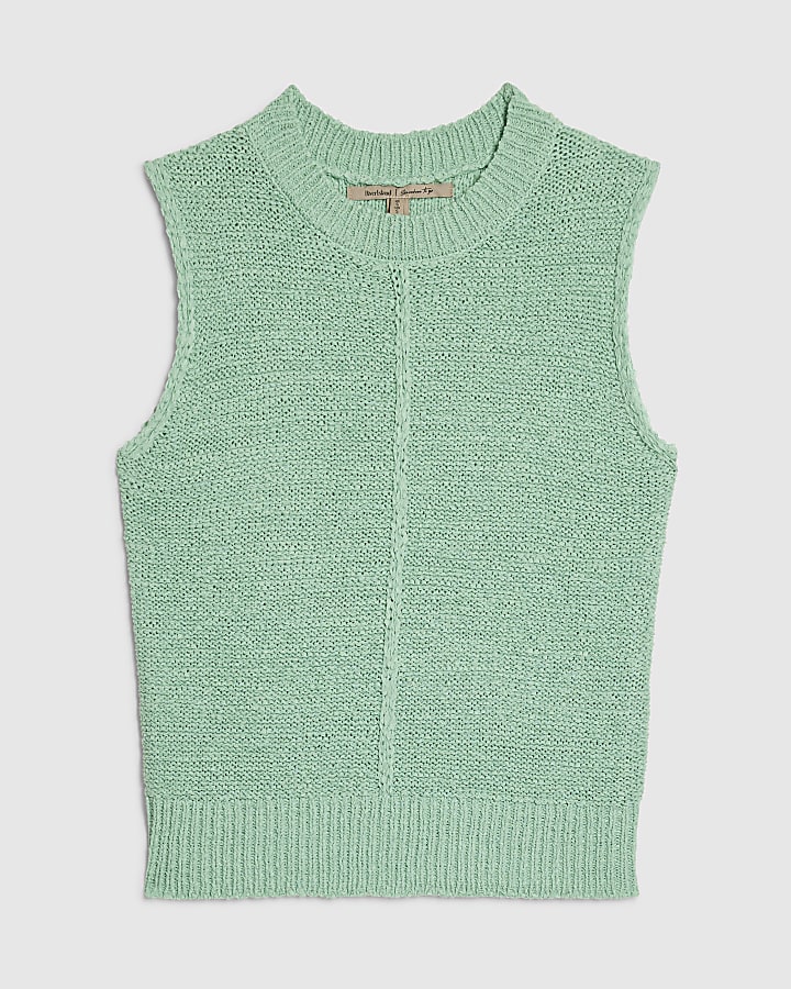 Blue Knitted Sleeveless Tank Top