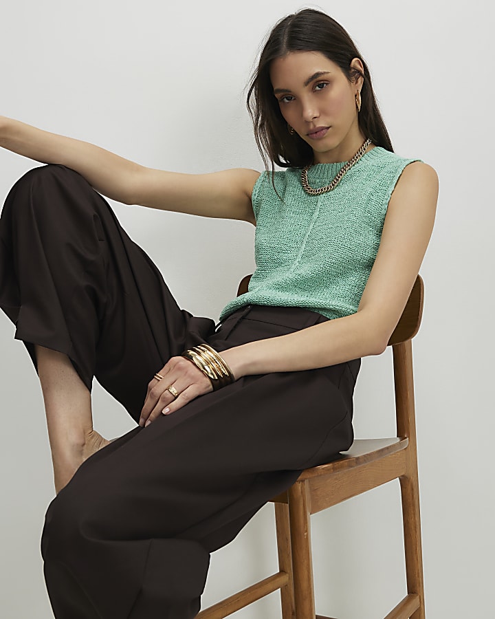 Blue Knitted Sleeveless Tank Top