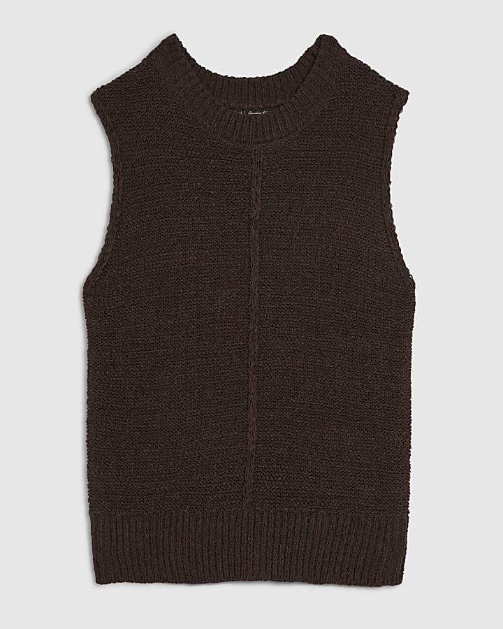 Brown Knitted Sleeveless Tank Top