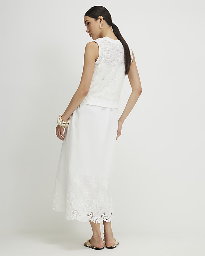 White Schiffli Hem Knitted Hybrid Dress