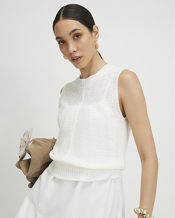 White Schiffli Hem Knitted Hybrid Dress